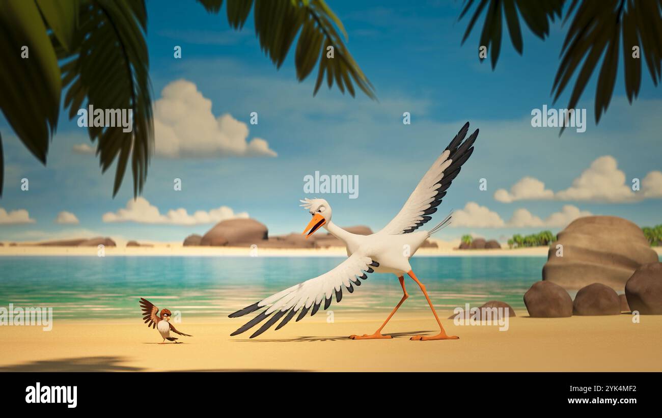 RICHARD DER STORCH UND DAS GEHEIMNIS DES GROSSEN JUWELS (2023) – ORIGINALTITEL: UBERFLIEGER 2-DAS GEHEIMNIS DES GROBEN JUWELS – REGIE: BENJAMIN QUABECK UND METTE RANK TANGE. Quelle: Knudsen Pictures / Walking The Dog / Album Stockfoto