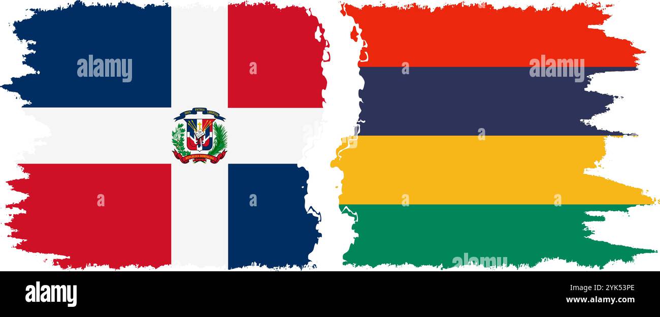 Mauritius und Dominikanische Republik Grunge Flaggen Verbindung, Vektor Stock Vektor