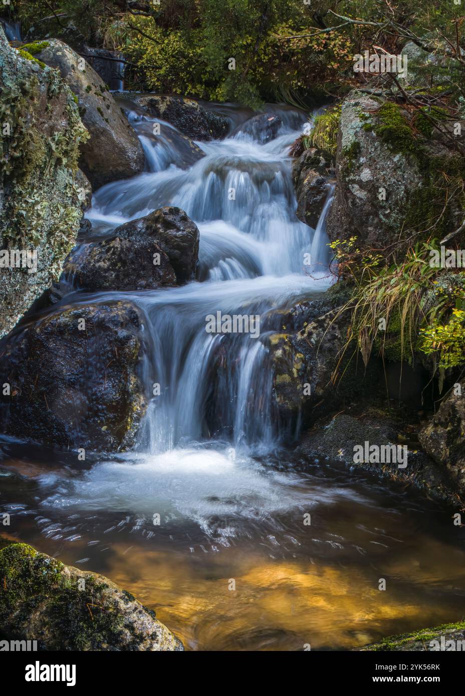 Duruelo de la Sierra, Spanien, 27. Oktober 2024: Ein ruhiger Wasserfall kaskadiert durch das Urbión-Gebirge Stockfoto