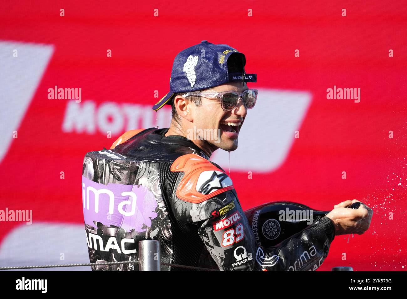 17.11.2024, Circuit de Barcelona-Catalunya, Barcelona, MotoGP Motul Solidarity Grand Prix von Barcelona, im Bild Jorge Martin aus Spanien, Prima Pramac Racing, neuer Weltmeister der MotoGP 2024. Stockfoto