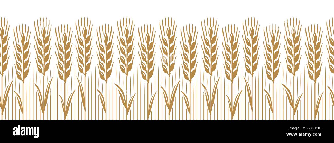 Weizenohren wachsen im nahtlosen Feldmuster. Vollkornstiele und -Körner für Landwirtschaft, Backen und gesunde Ernährung Stock Vektor