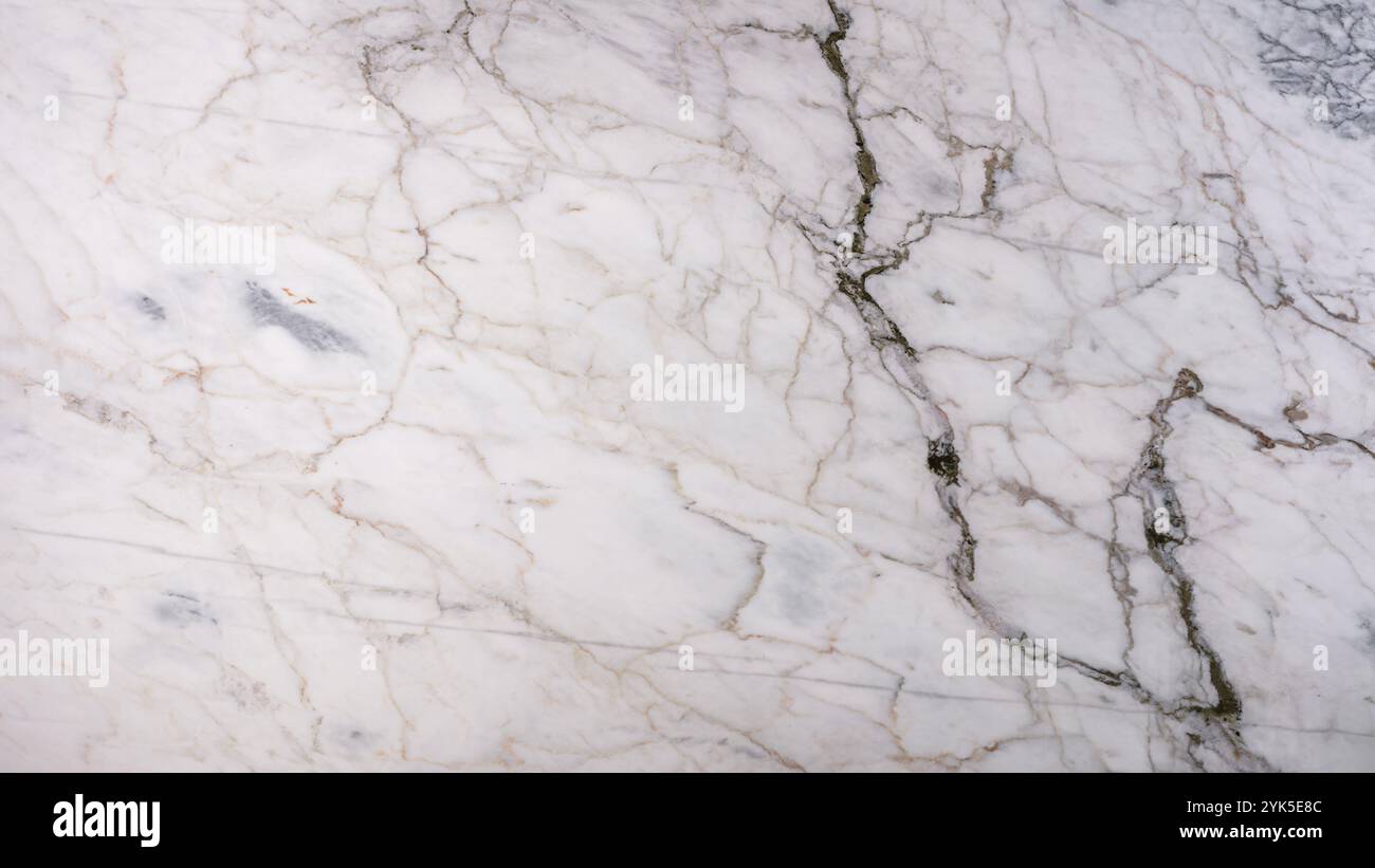 Elegante weiße Marmor-Textur mit komplizierten grauen und dezenten Goldgängen. Stockfoto
