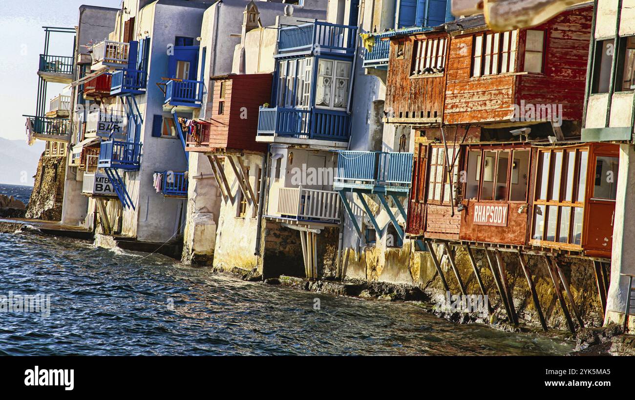 Little Venice, Traditionelle Architektur, Altstadt, Mykonos, Kykladen, Griechenland, Europa Stockfoto