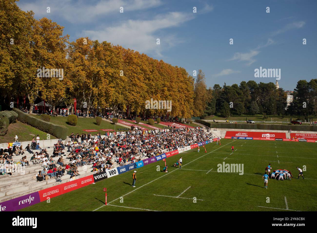 Ein Rugbyspiel zwischen Spanien und Uruguay im Estadio Nacional Complutense (El Central) in Madrid Stockfoto