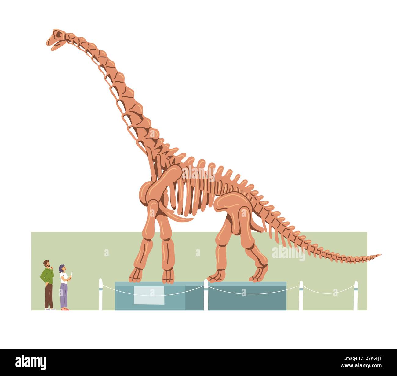 Museum für Paläontologie. Triceratops-Skelett mit Hörnern. Menschen sind Besucher, Touristen. Grosse prähistorische Eidechse. Jurassische Dinosaurierknochen. Flacher Vektor Stock Vektor