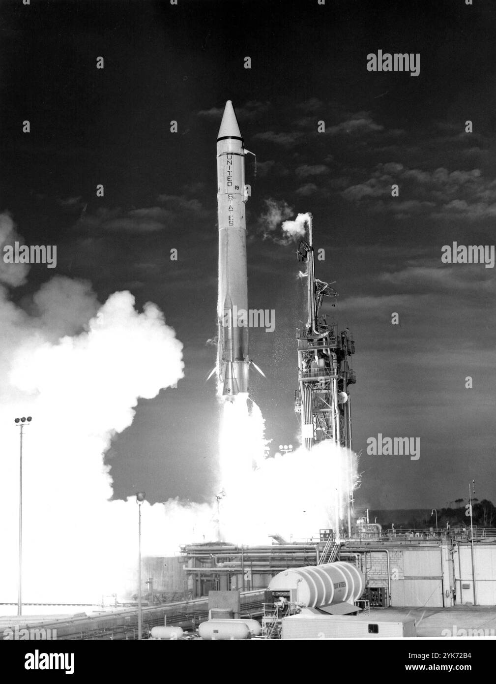Mariner 7 geht zum Mars, ein Atlas-Centaur, der 1969 gestartet wurde, um Mariner 7 zum Mars zu schicken. Schifffahrt 7 Stockfoto
