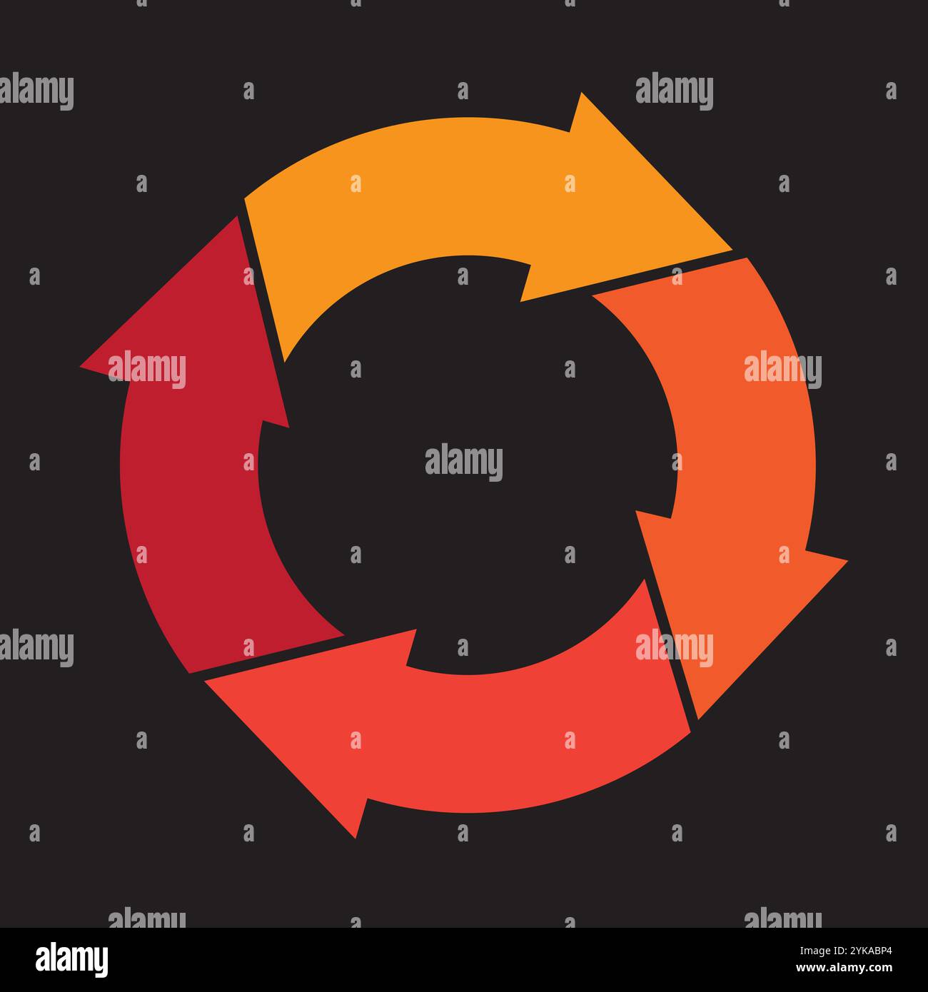 Kreisförmiger Pfeilzyklus. Rot orange gelb. Drehung der Gradientenschleife. Form der Vektor-Infografik. Stock Vektor