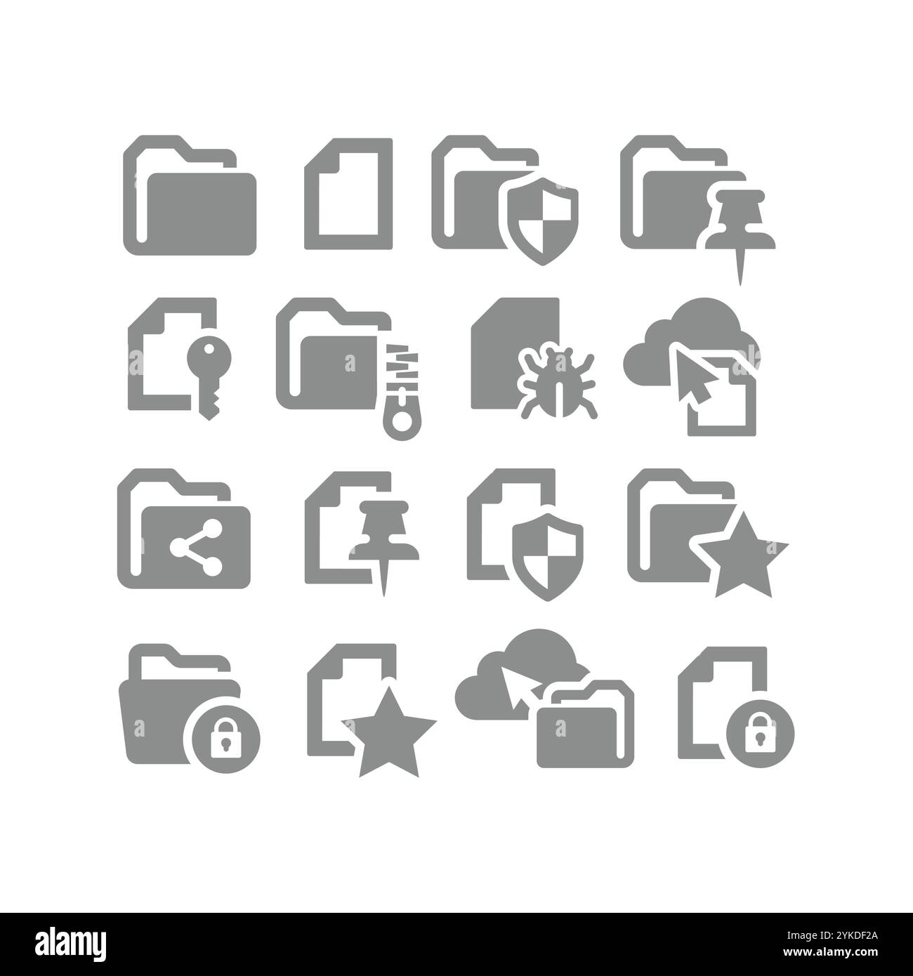 Symbolgruppe für Datei- und Ordnervektor. Gezippte, geschützte Drag & Drop-Symbole. Stock Vektor