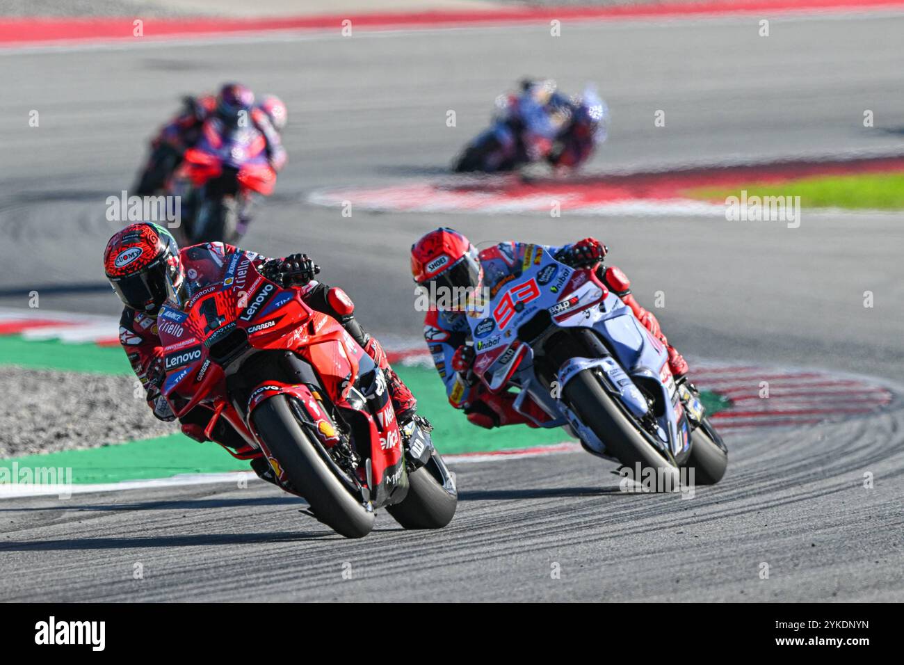 Barcelona, Spanien. November 2024. Rennen von Motul Solidarity Grand Prix von Barcelona der MotoGP auf dem Barcelona-Catalunya Circuit. November 2024. Im Bild: Francesco Bagnaia und Marc Marquez Carreras del Gran Premio Solidario Motul de MotoGP de Barcelona en el Circuito de Barcelona-Catalunya. 17 de Noviembre de 2024 POOL/ MotoGP.com/Cordon Pressebilder sind nur für redaktionelle Zwecke bestimmt. Obligatorischer Vermerk: © MotoGP.com Credit: CORDON PRESS/Alamy Live News Stockfoto