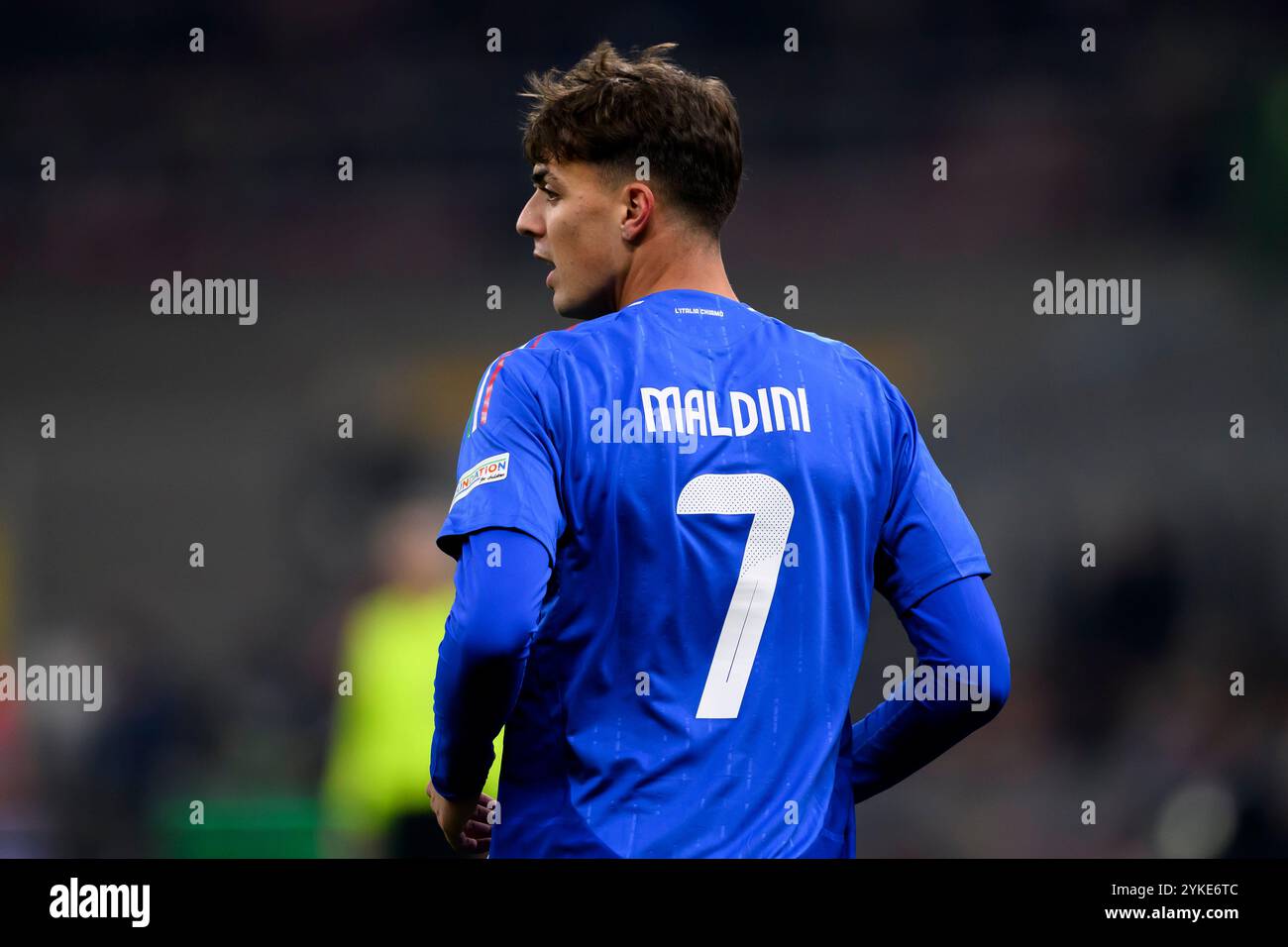 Daniel Maldini aus Italien während des Fußballspiels der UEFA Nations League zwischen Italien und Frankreich im San Siro Stadion in Mailand (Italien), 17. November 2024. Stockfoto