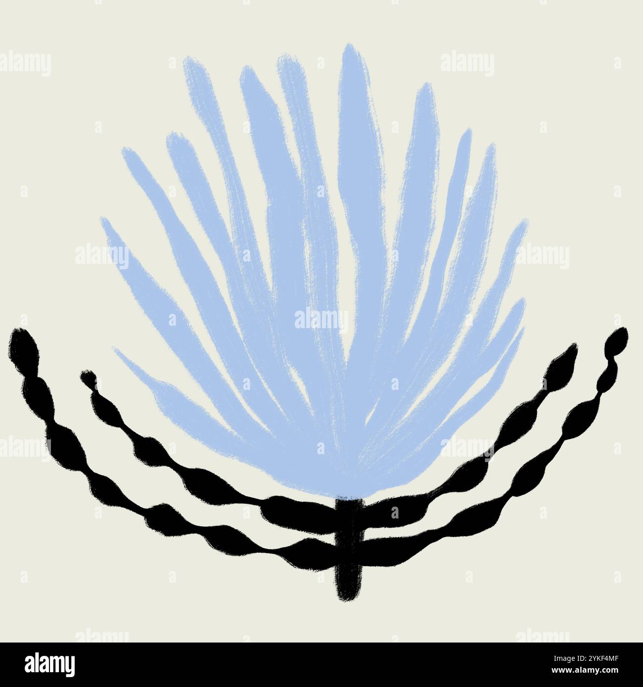 Diese abstrakte Illustration fängt das Wesen der Wüstenästhetik mit stilisierten Pflanzenformen in sanften Tönen ein. Ihr minimalistisches Design erinnert an Ruhe und Ruhe Stockfoto