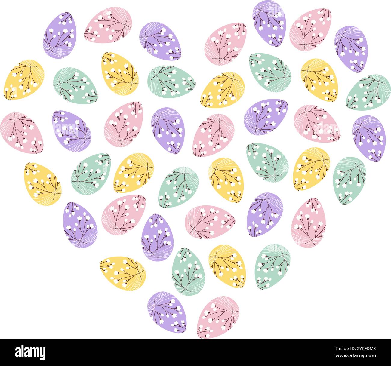 Gemusterte Ostereier in Herzform. Gruß- oder Kartendekoration Designelement oder Hintergrundstruktur. Isolierte Vektor-Illustration Thematische Karten, Blogs und Poster, Banner, Flugblätter, Tag oder Web-Werbeaktion Stock Vektor