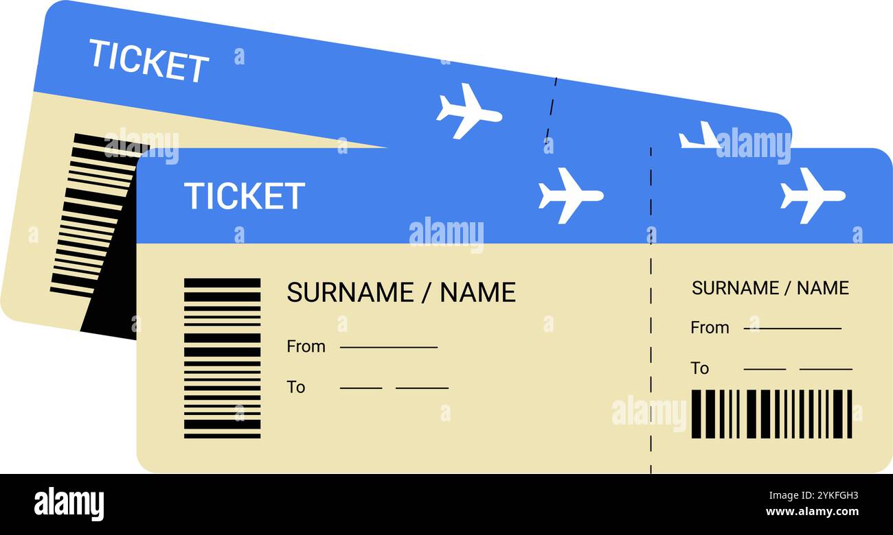 Flugtickets In Der Flachen Vektor-Illustration, Die Reise, Flugbuchung Und Flugzeugreservierungen Symbolisiert, Isoliert Auf Weißem Hintergrund. Stock Vektor