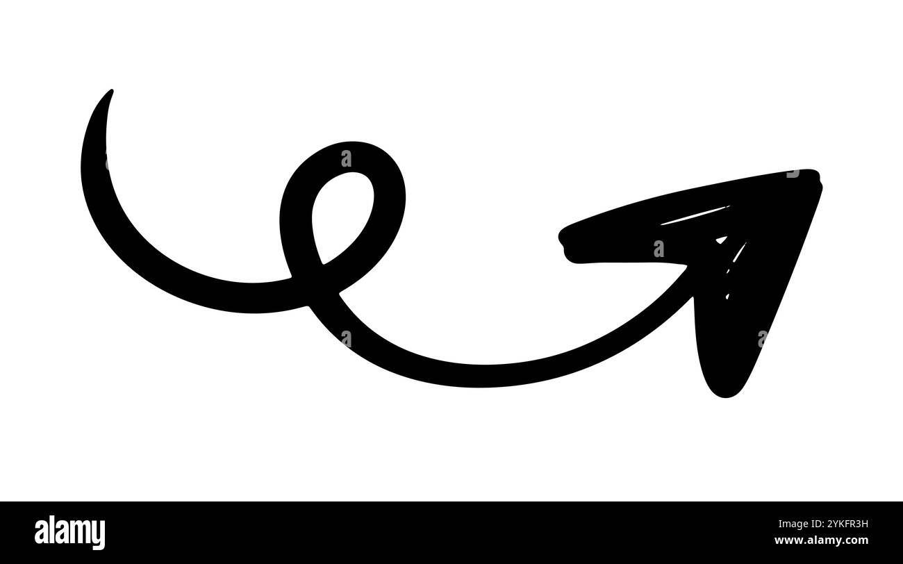 Scribble Curved Pfeil Schild Hand Gezeichnete Vektormarke Stock Vektor
