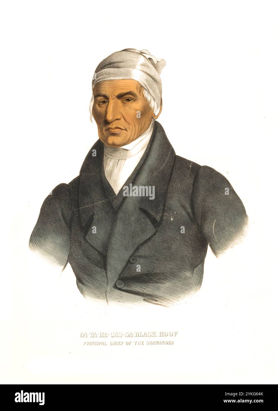 Indianer, Ureinwohner Nordamerikas, CA-Ta-He-CAS-Sa-Black Hoof, Chief of the Shawnee, auch Shawanos oder Shawanese, ursprünglich im Gebiet der heutigen US-bundesstaaten Ohio, West Virginia, Kentucky und West Pennsylvania, USA, Gemälde von Charles Bird King (1785 - 1862), um 1840, historische, digital restaurierte Reproduktion eines Originals aus dem 19. Jahrhundert, Rekorddatum nicht angegeben, Indianer, Ureinwohner Kentucky und im Western Stockfoto