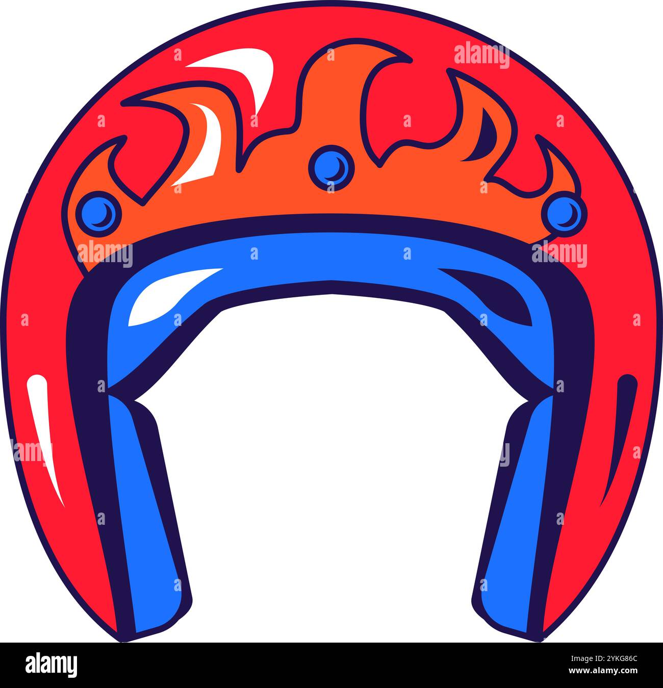 Vektorgrafik-Illustration des Motorradhelms im Cartoon-Stil. Kopfbedeckung für sicheres Fahren. Das Symbol ist perfekt für Webdesign, dekorative Elemente, p Stock Vektor