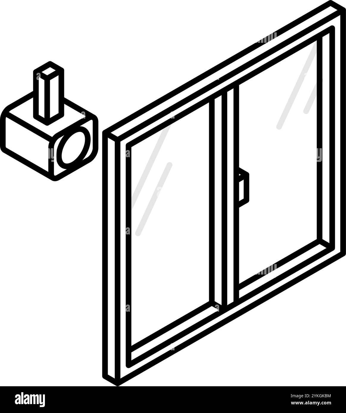 Fenster mit Überwachungskameras, Kriminalprävention und Haussicherheit Schwarzweiß Isometrisches Symbol, Vektorillustration Stock Vektor