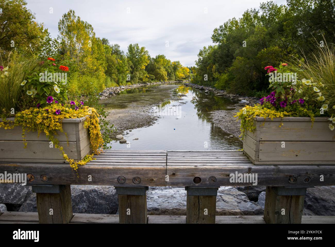 Reiseziel Calgary, Fußgängerbrücke zur Prince's Island Stockfoto