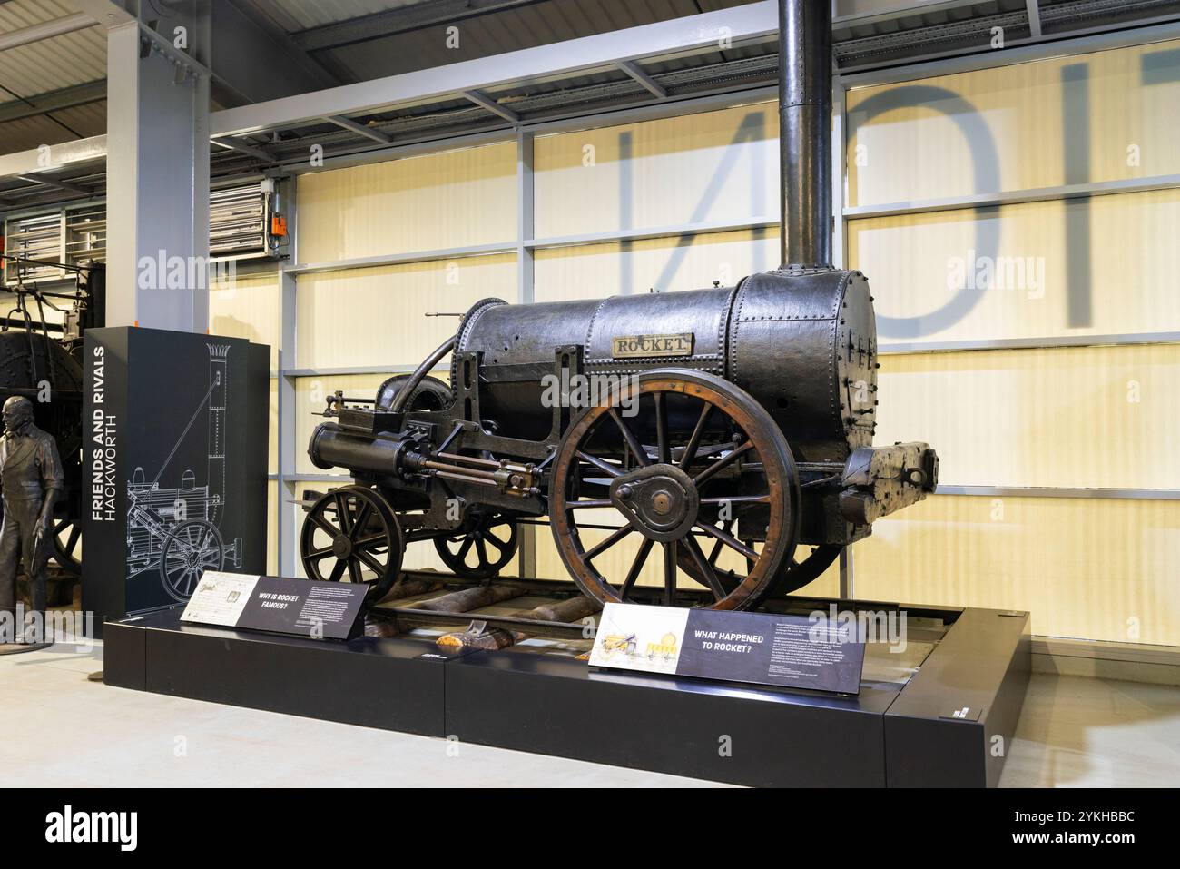 Shephensons Rocket, entworfen von George und Robert Stephenson, ausgestellt in Locomotion Darlington County Durham England UK GB Europe Stockfoto