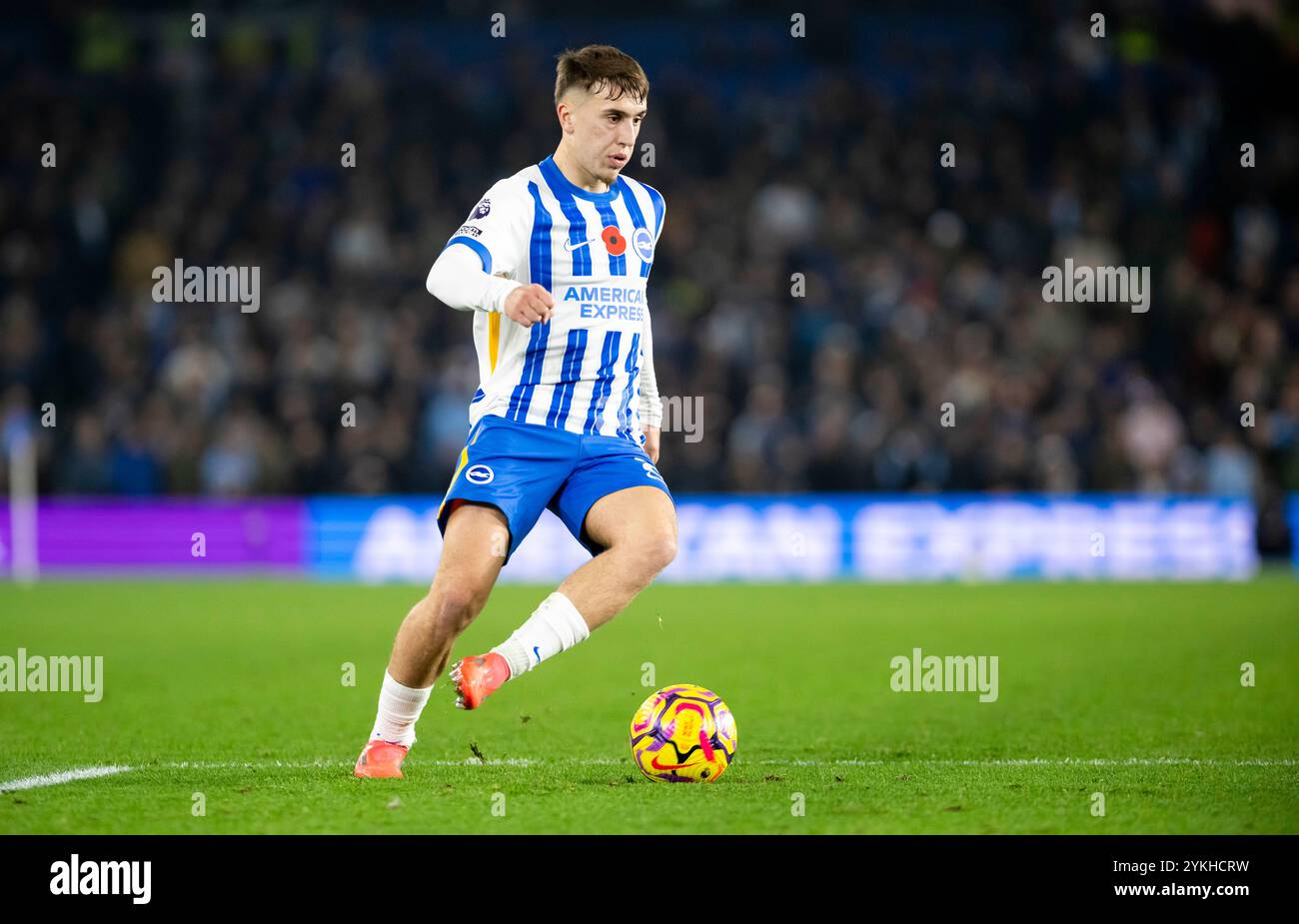 Brighton und Hove Albion gegen Manchester City - Spiel der Premier League im American Express Community Stadium in Brighton. Samstag Samstag, 9. November 2024 - Brajan Gruda aus Brighton mit dem Ball. Nur redaktionelle Verwendung. Kein Merchandising. Für Football Images gelten Einschränkungen für FA und Premier League, inc. Keine Internet-/Mobilnutzung ohne FAPL-Lizenz. Weitere Informationen erhalten Sie bei Football Dataco Stockfoto