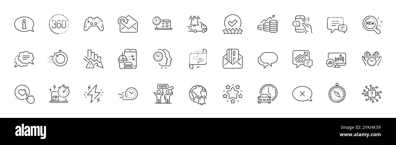 Symbole für Gamepad, künstliche Intelligenz und schnelle Lieferlinie. Für Web-App drucken. Zeilensymbole. Vektor Stock Vektor