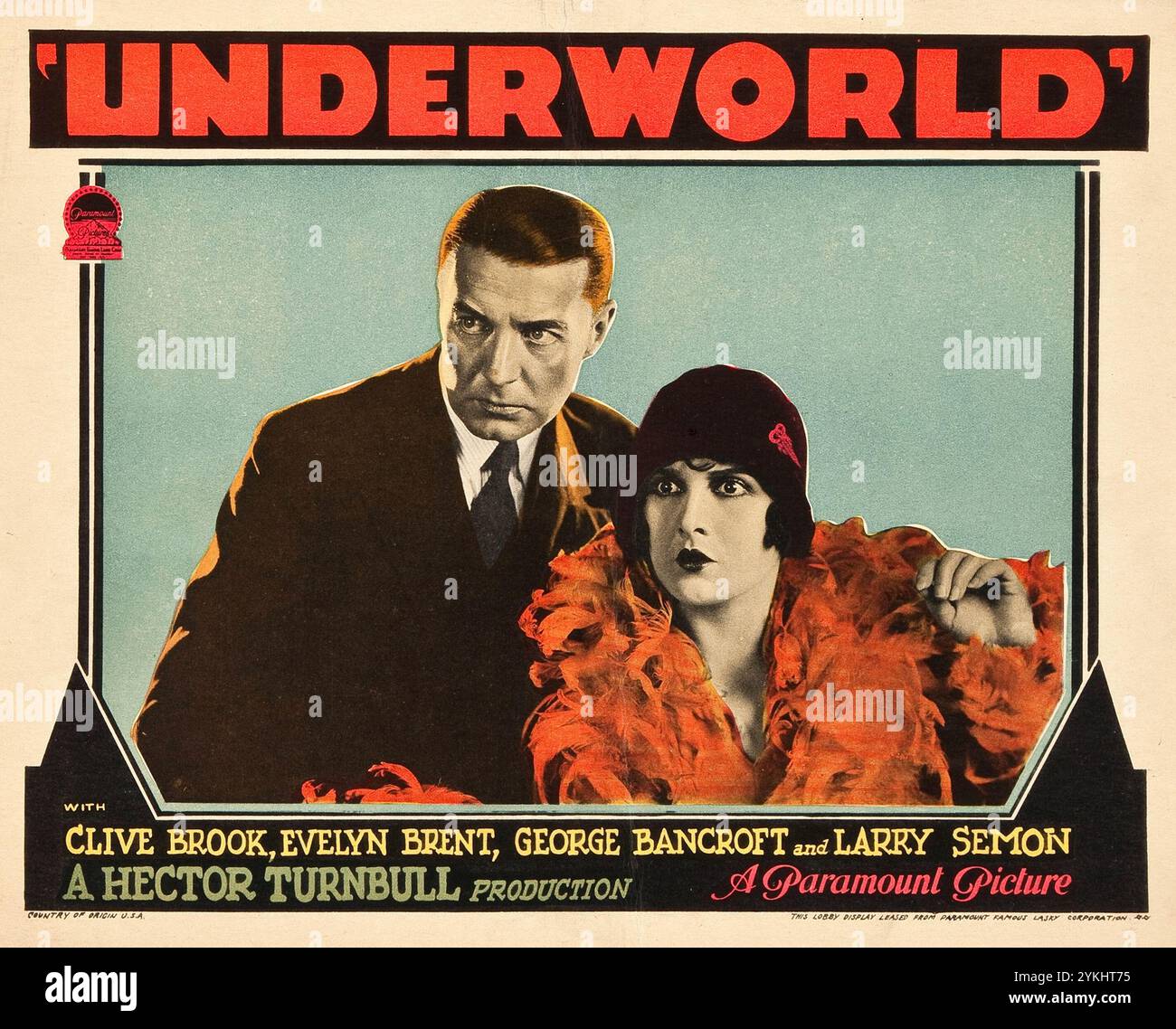 Unterwelt (Paramount, 1927). Foyer Card. Gangsterfilm - Clive Brook, Evelyn Brent, George Bancroft, Larry Semon. Eine Hector Turnbull-Produktion Stockfoto