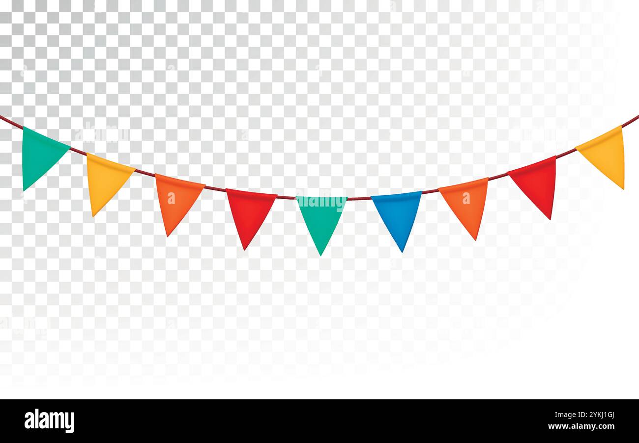 Festliche Flaggengirlande. Karnevalspark mit Fahnen. Geburtstag, Zirkusborddekoration Stock Vektor