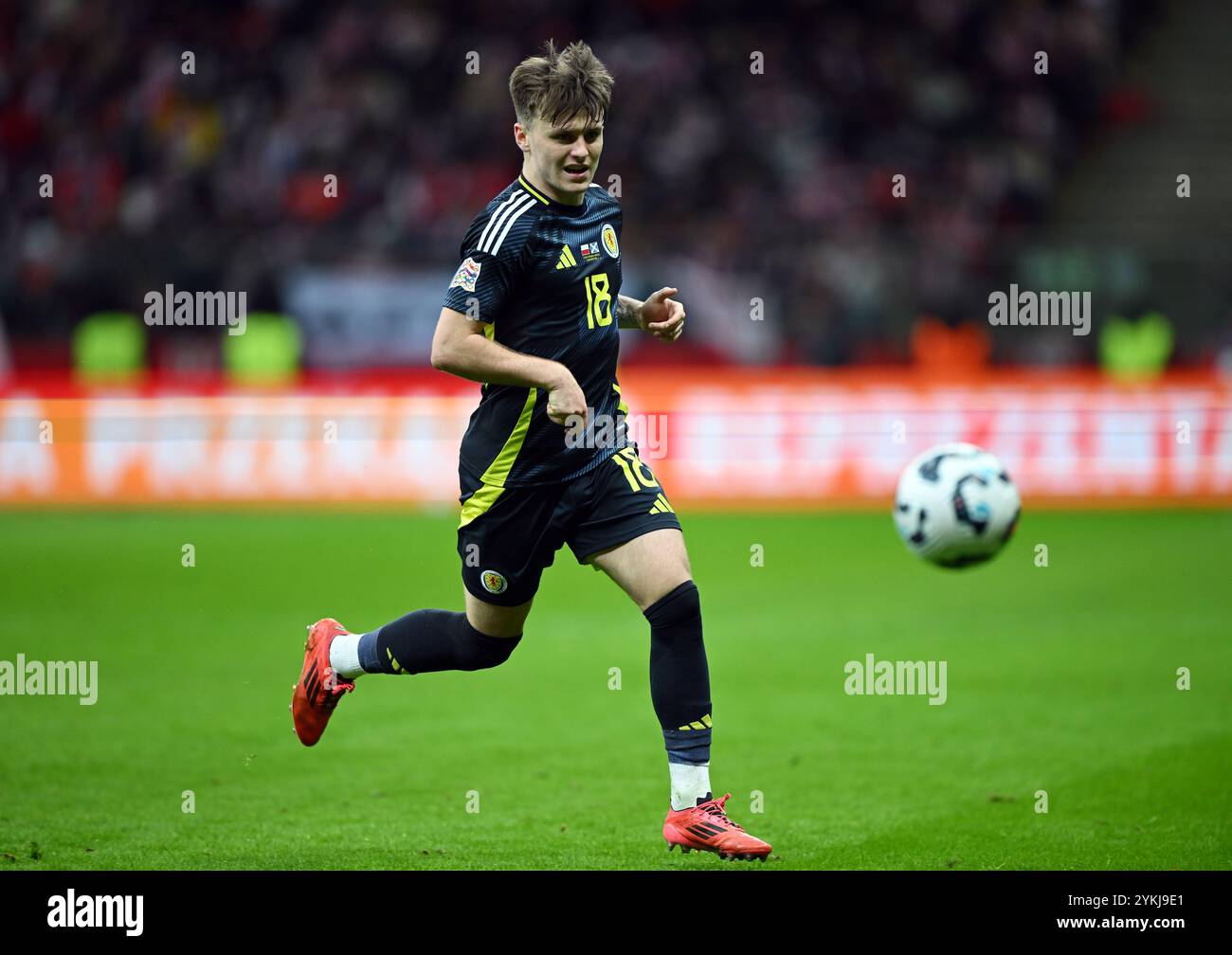 Der schottische Ben Doak während des Gruppenspiels der UEFA Nations League im PGE Narodowy-Stadion in Warschau. Bilddatum: Montag, 18. November 2024. Stockfoto