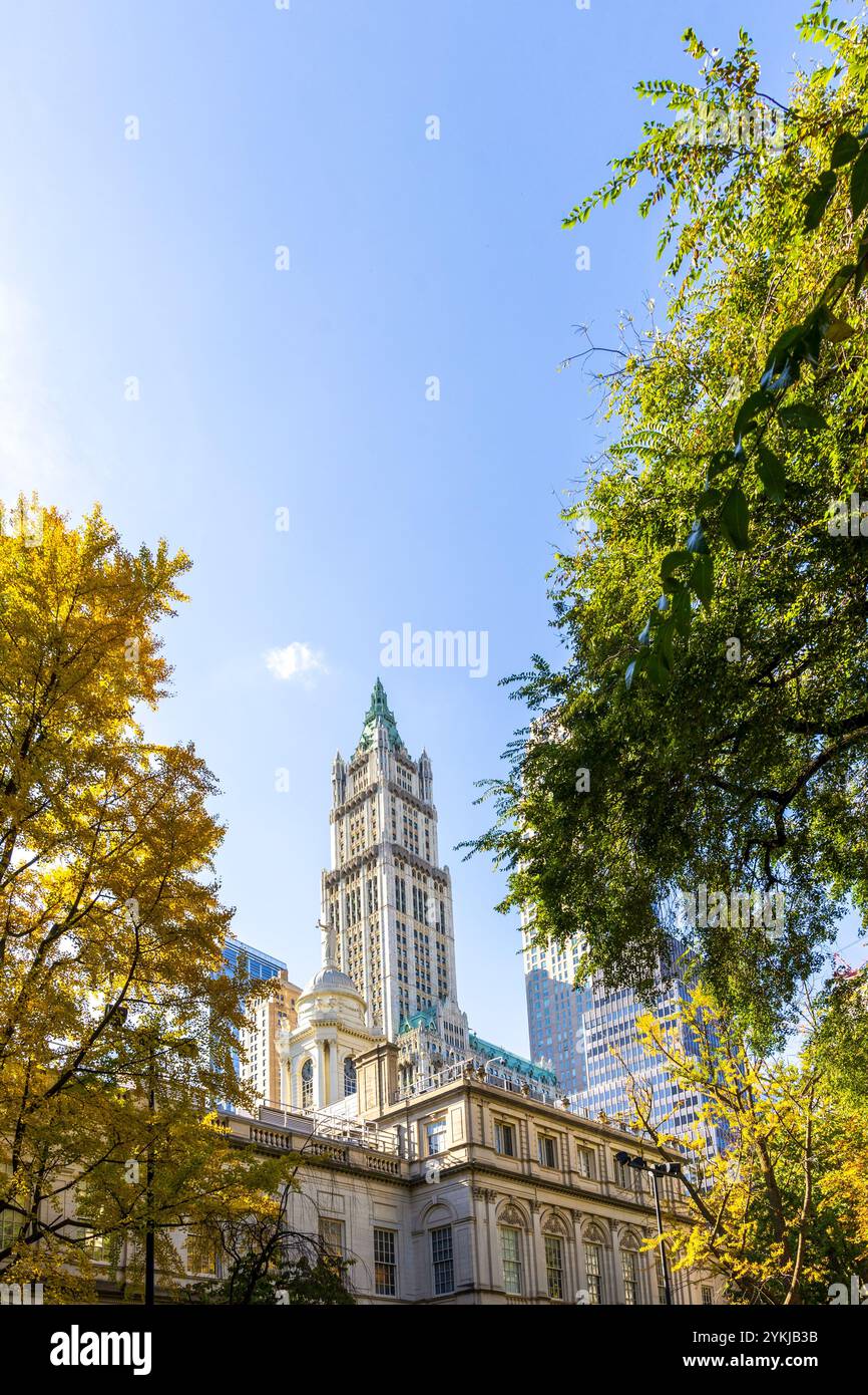 New York City Hall im City Hall Park im Civic Center Stockfoto