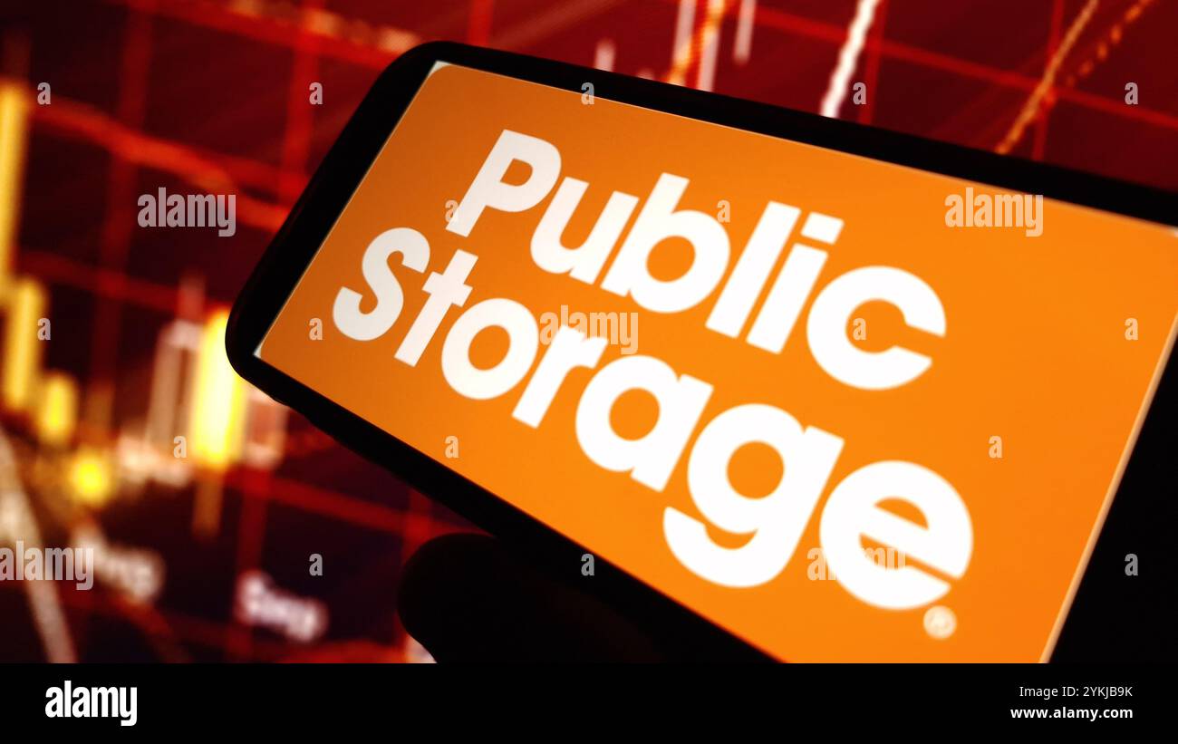 Konskie, Polen – 18. November 2024: Logo des Unternehmens für öffentliche Lagerhaltung auf dem Mobiltelefon Stockfoto