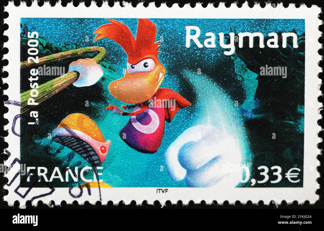 Klassisches Videospiel Rayman auf französischer Briefmarke Stockfoto