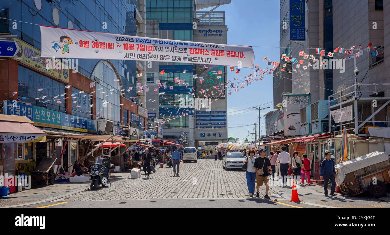Eintritt zum Jagalchi Fish Market, Busan, Südkorea am 1. Oktober 2024 Stockfoto