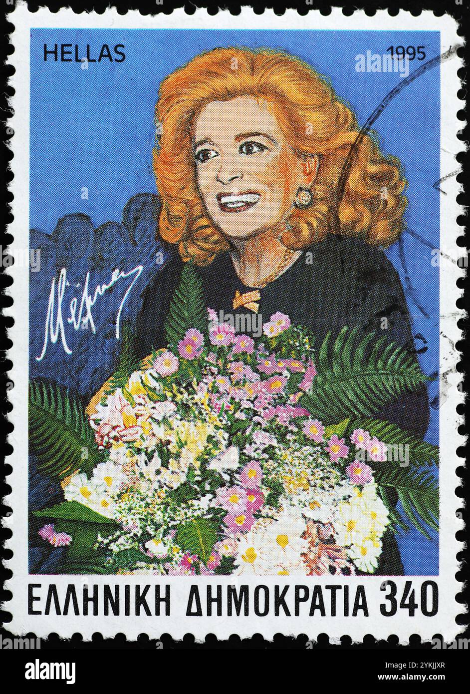 Die griechische Schauspielerin Melina Mercouri auf Briefmarke Stockfoto