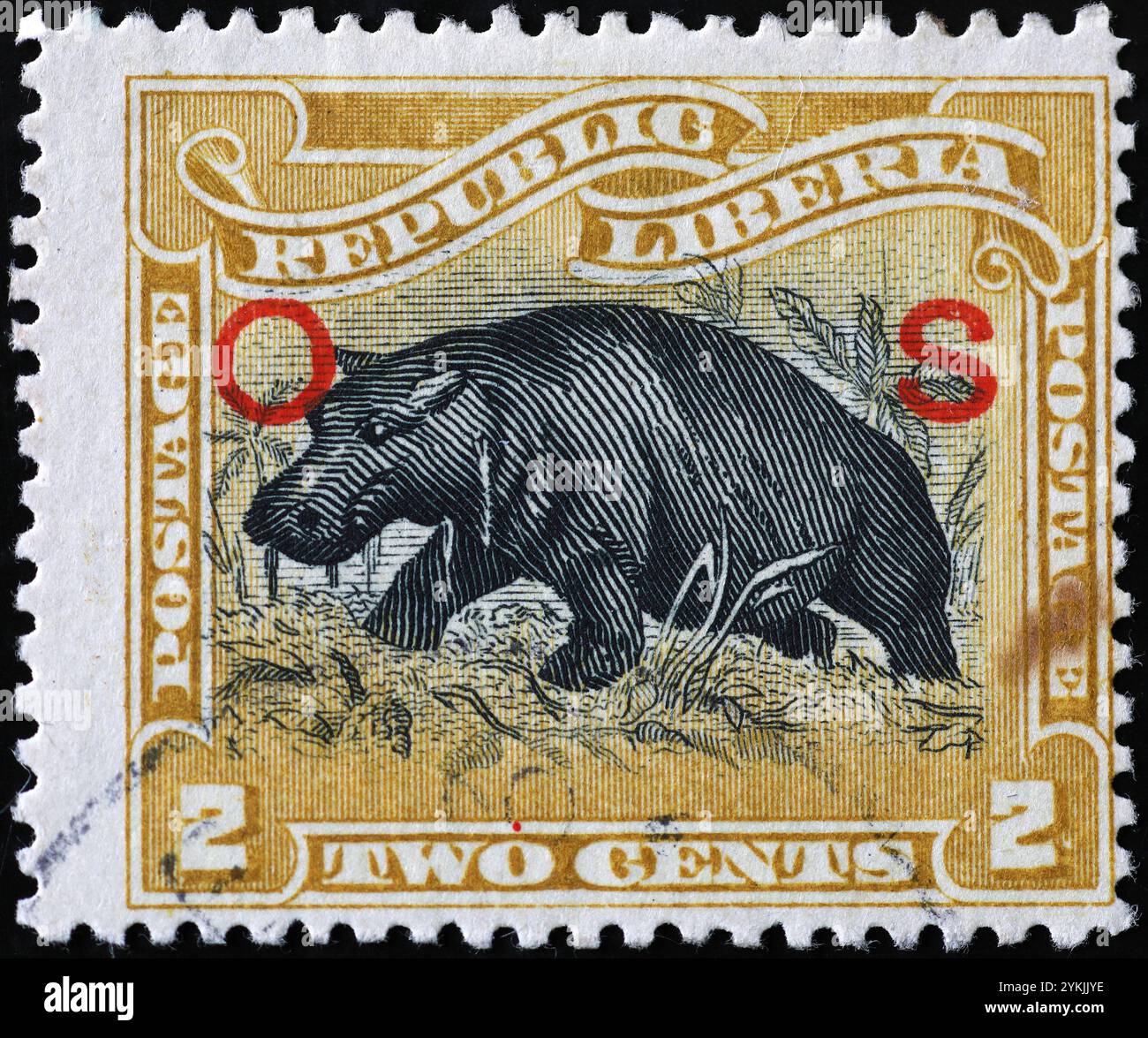 Flusspferde auf Vintage-Briefmarken Liberias Stockfoto