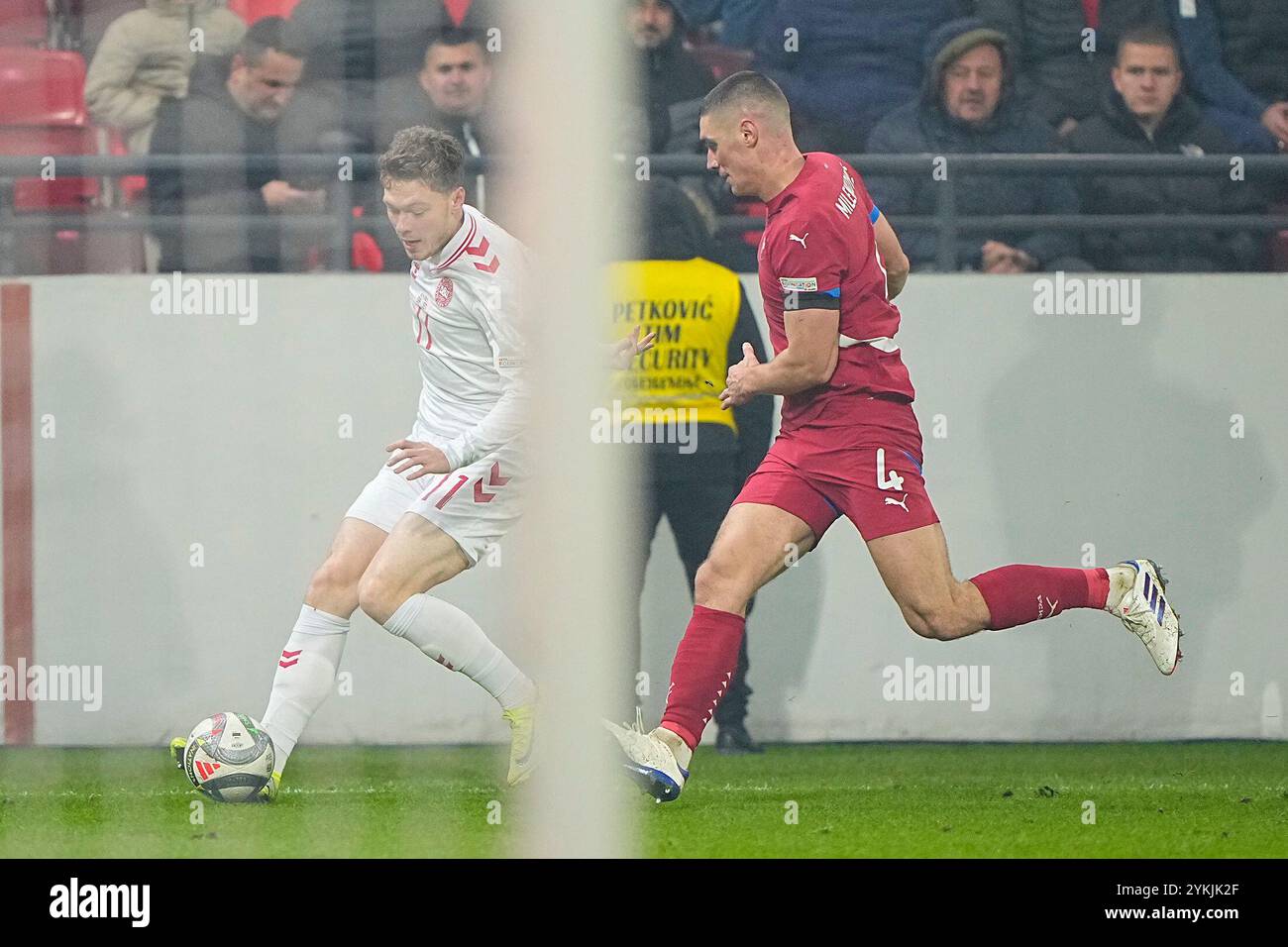 Serbien, Dänemark. November 2024. Spiel der UUEFA Nations League zwischen Serbien und Dänemark im Dubocica-Stadion in Leskovac, Serbien am Montag, den 18. November 2024. Quelle: Ritzau/Alamy Live News Stockfoto