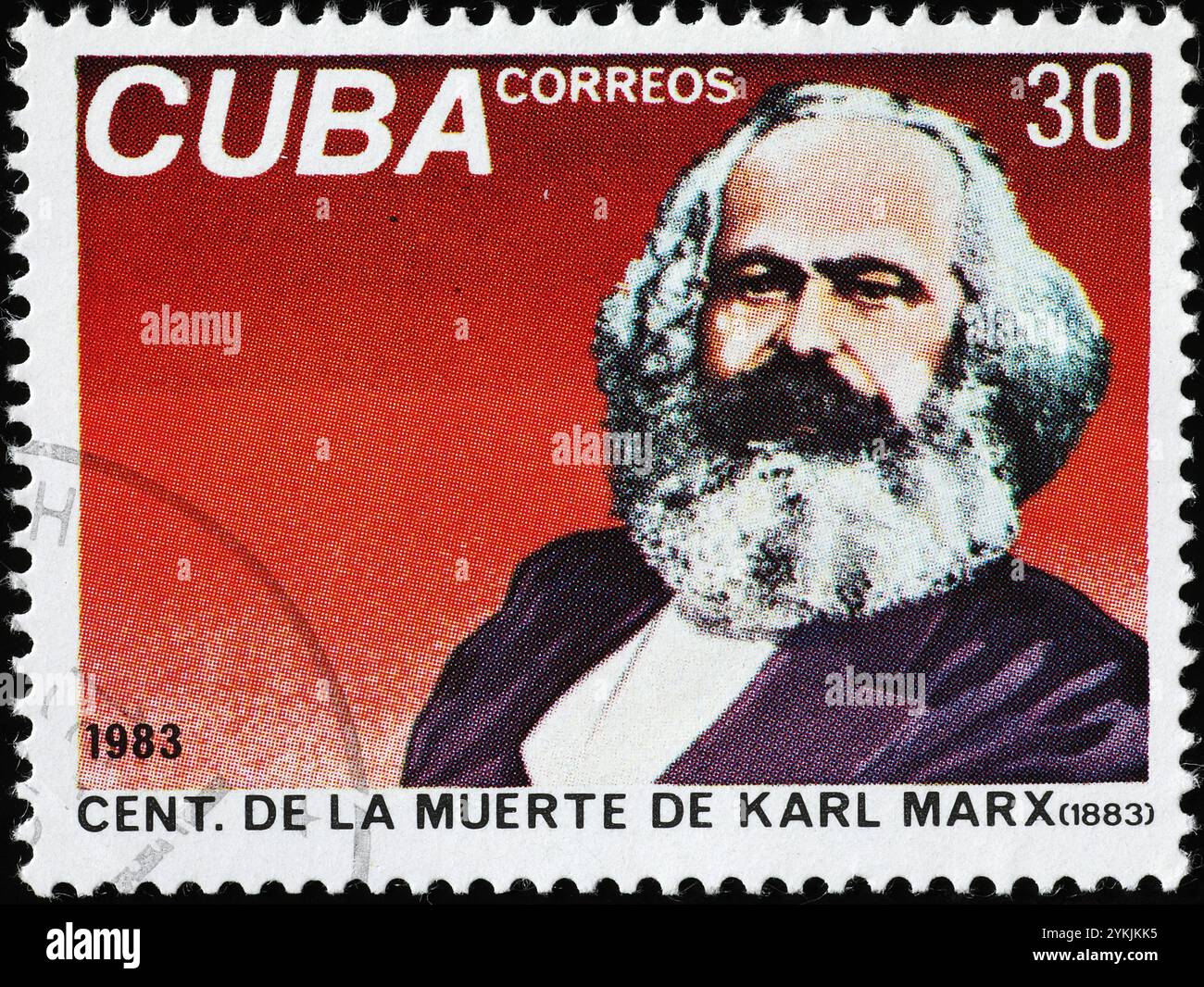 Karl-Marx-Porträt auf kubanischer Briefmarke Stockfoto