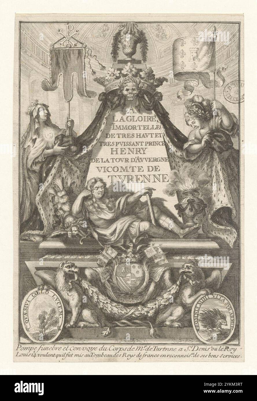 1416: Pompe funebre et Convoye du Corps de Mr de Turenne a St Denis ou le Roy Louis 14 voulant qu il fut mis au Tombeau des Roys de France en reconnois.ce de ses bons Services. Stockfoto