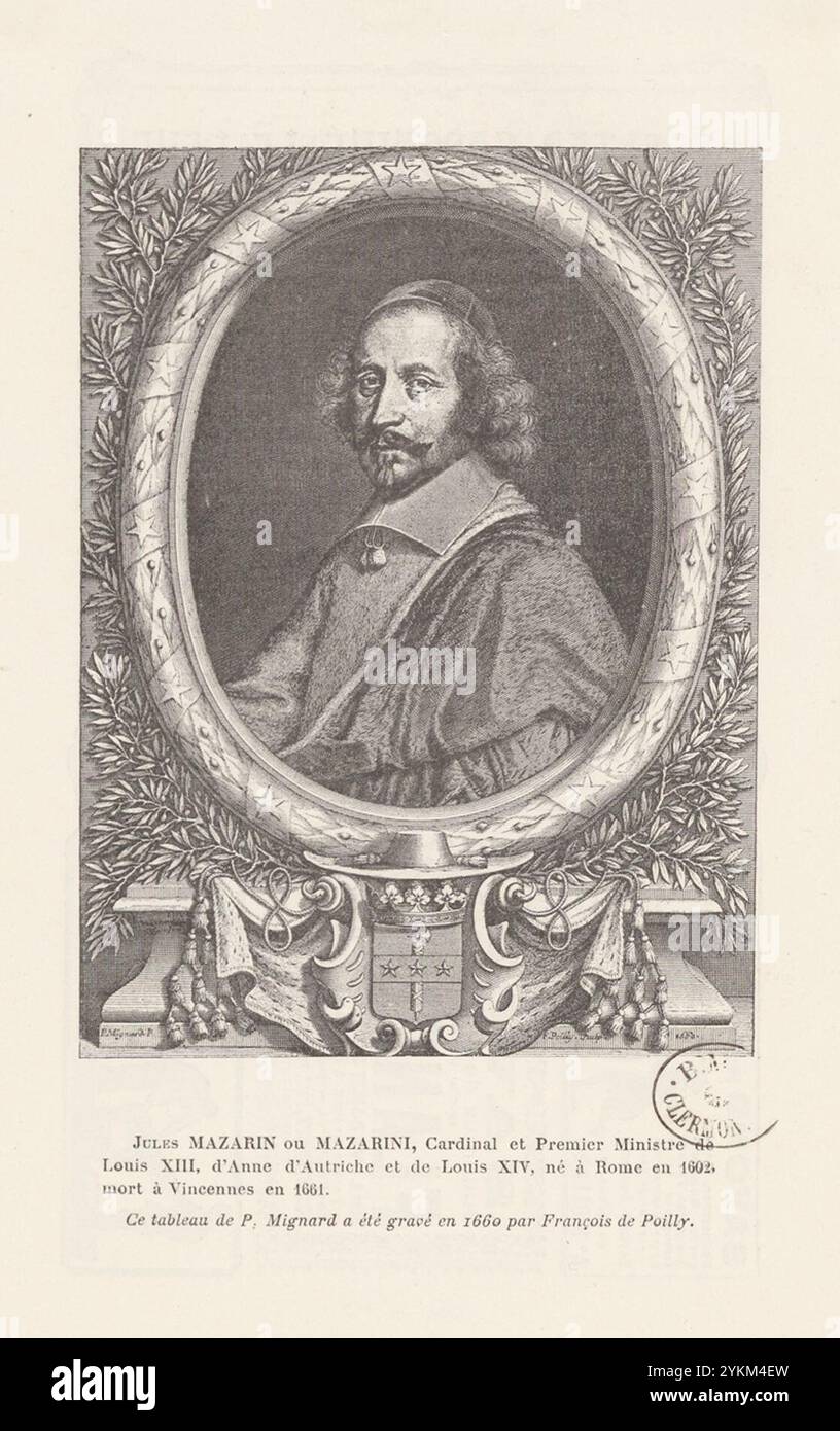 1743: Jules Mazarin ou Mazarini, Cardinal et Premier Ministre de Louis XIII, d'Anne d'Autriche et de Louis XIV, né à Rome en 1602, mort à Vincennes en 1661. Stockfoto