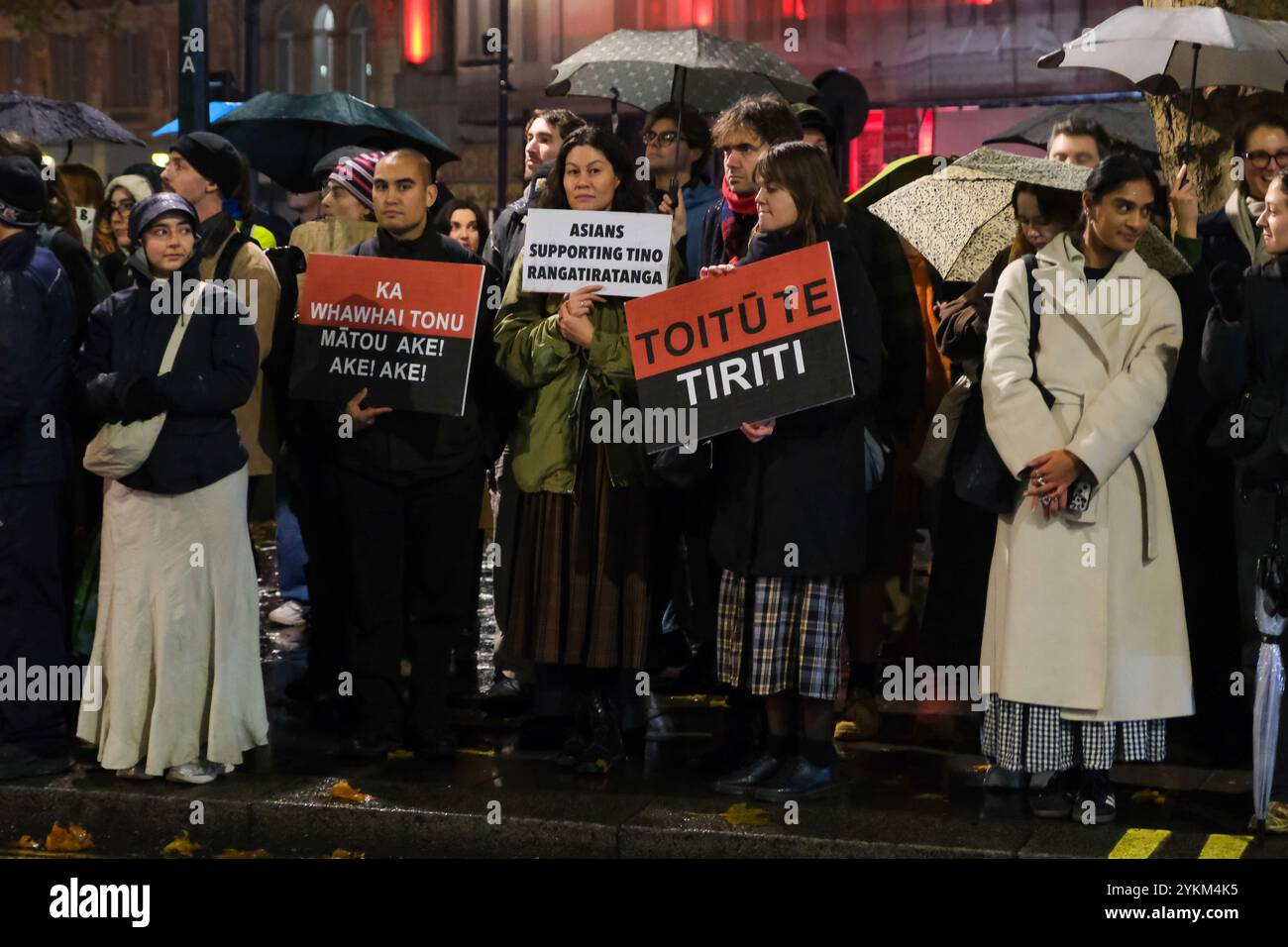 London, Großbritannien. November 2024. Hunderte britisch-neuseeländischer und Unterstützer protestierten gegen ein umstrittenes neues Gesetz, das den gründungsvertrag des Landes zwischen den Maori und der Krone neu interpretiert. Kritiker des Gesetzes über die Vertragsgrundsätze sagen, dass seine Umsetzung Maori-Land und kulturelle Rechte bedrohen wird. Quelle: Eleventh Photography/Alamy Live News Stockfoto