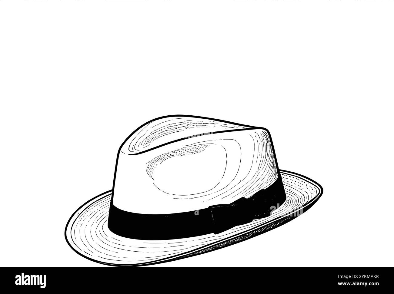 Ein klassischer Fedora-Hut mit breiter Krempe und dekorativem Band, perfekt für eine Vintage- oder Detektiv-Illustration. Stock Vektor