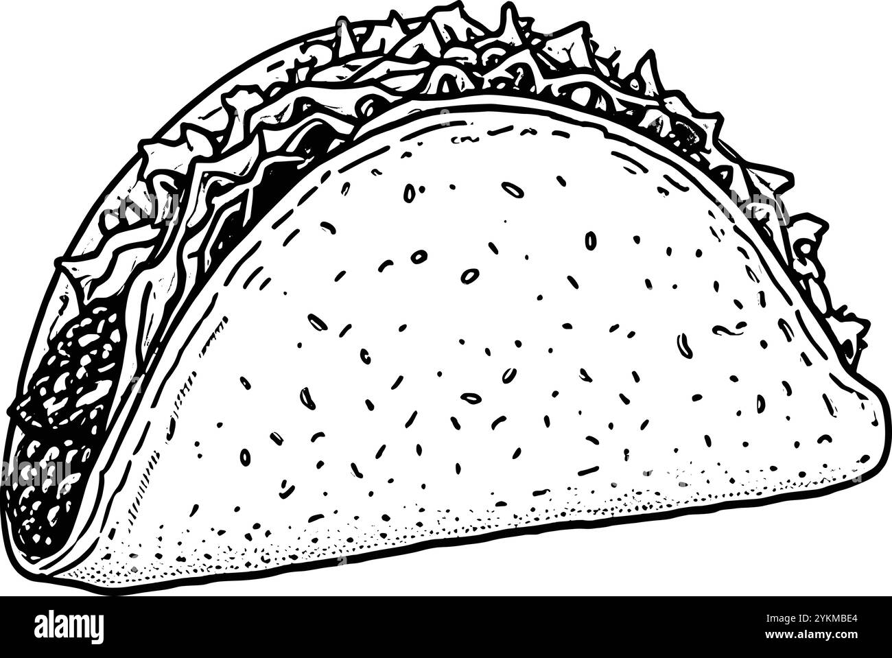 Ein köstlich aussehender Taco mit allen Vorrichtungen, perfekt für ein mexikanisches Speisemenü oder eine Rezeptillustration. Stock Vektor