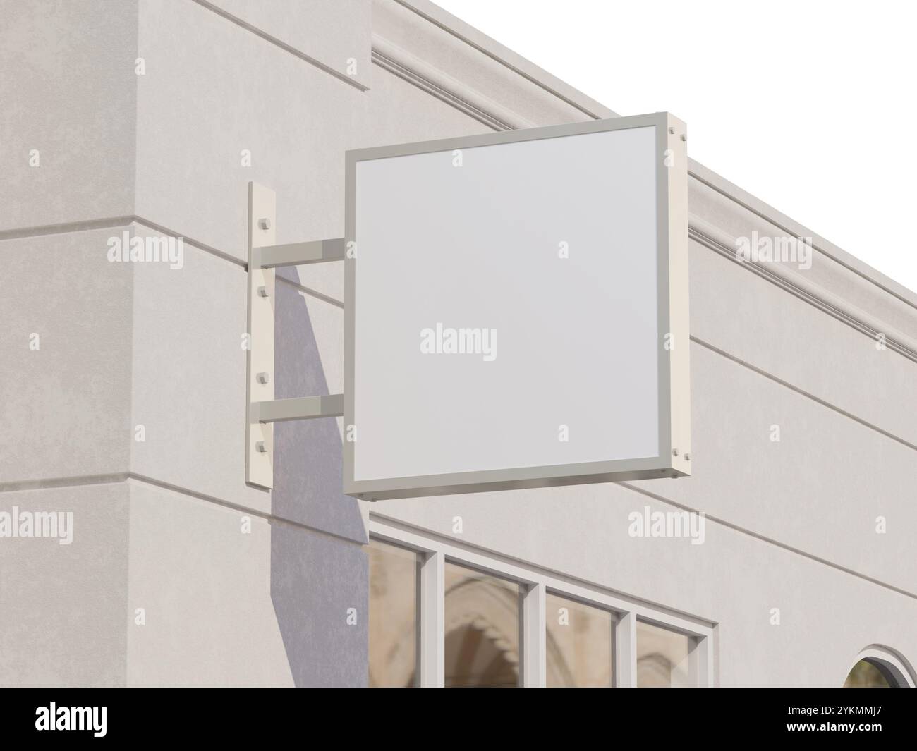 Weißes leeres Wandschild Modell 3D mit realistischem Bauen Stockfoto