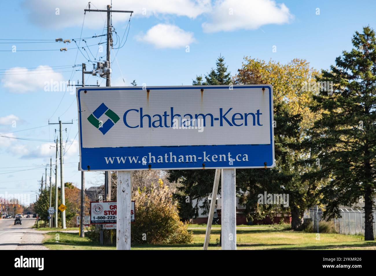 Schild Chatham-Kent auf der Talbot Road in Wheatley, Ontario, Kanada Stockfoto