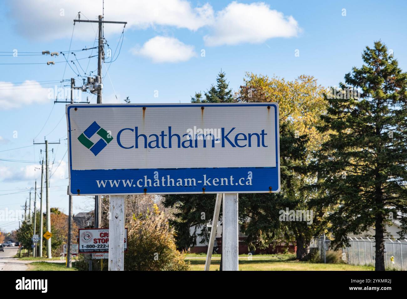 Schild Chatham-Kent auf der Talbot Road in Wheatley, Ontario, Kanada Stockfoto