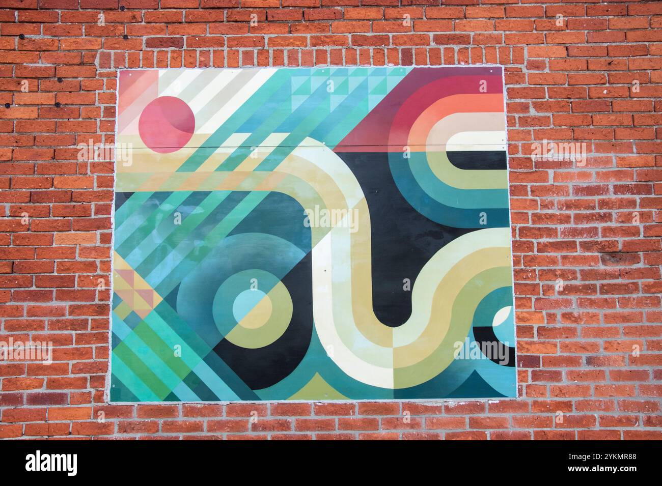 Abstraktes Wandbild an der Talbot Road im Zentrum von Wheatley, Ontario, Kanada Stockfoto