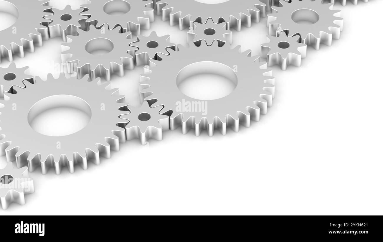 Zahnräder isoliert auf weißem Hintergrund. Zahnräder. 3D-Abbildung. Stockfoto