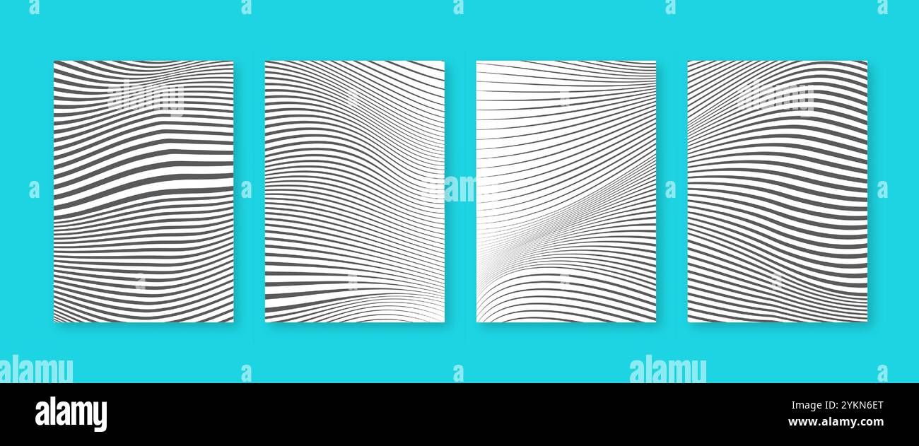 Monochrome, wellige Linien mit minimalen geometrischen Postern Stock Vektor