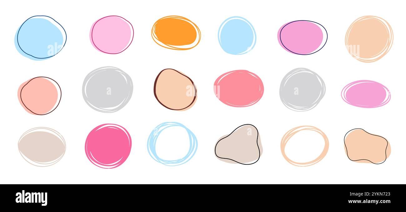 Handgezeichnete Kreise, Ellipsen ovale Highlights Set Stock Vektor