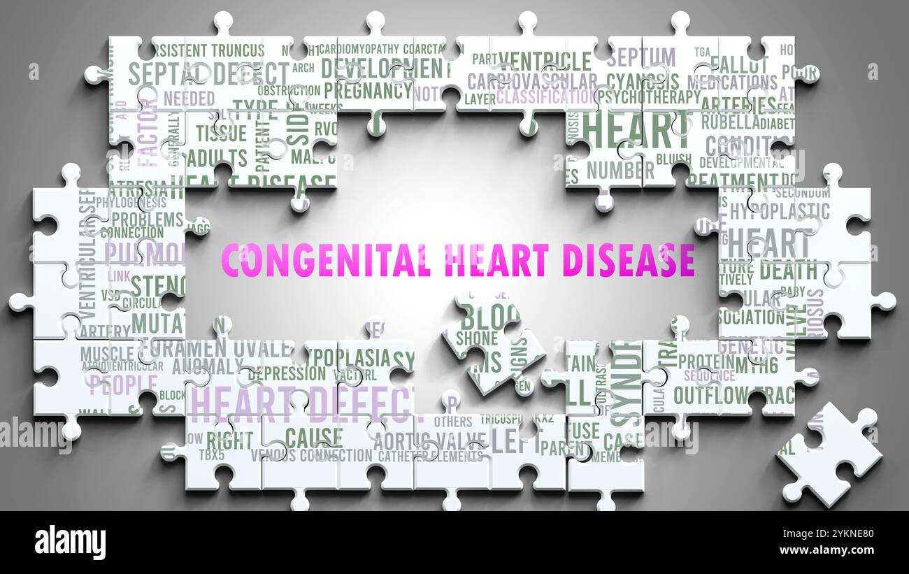 Angeborene Herzerkrankungen sind ein komplexes Thema, bezogen auf andere wichtige Themen. Stockfoto