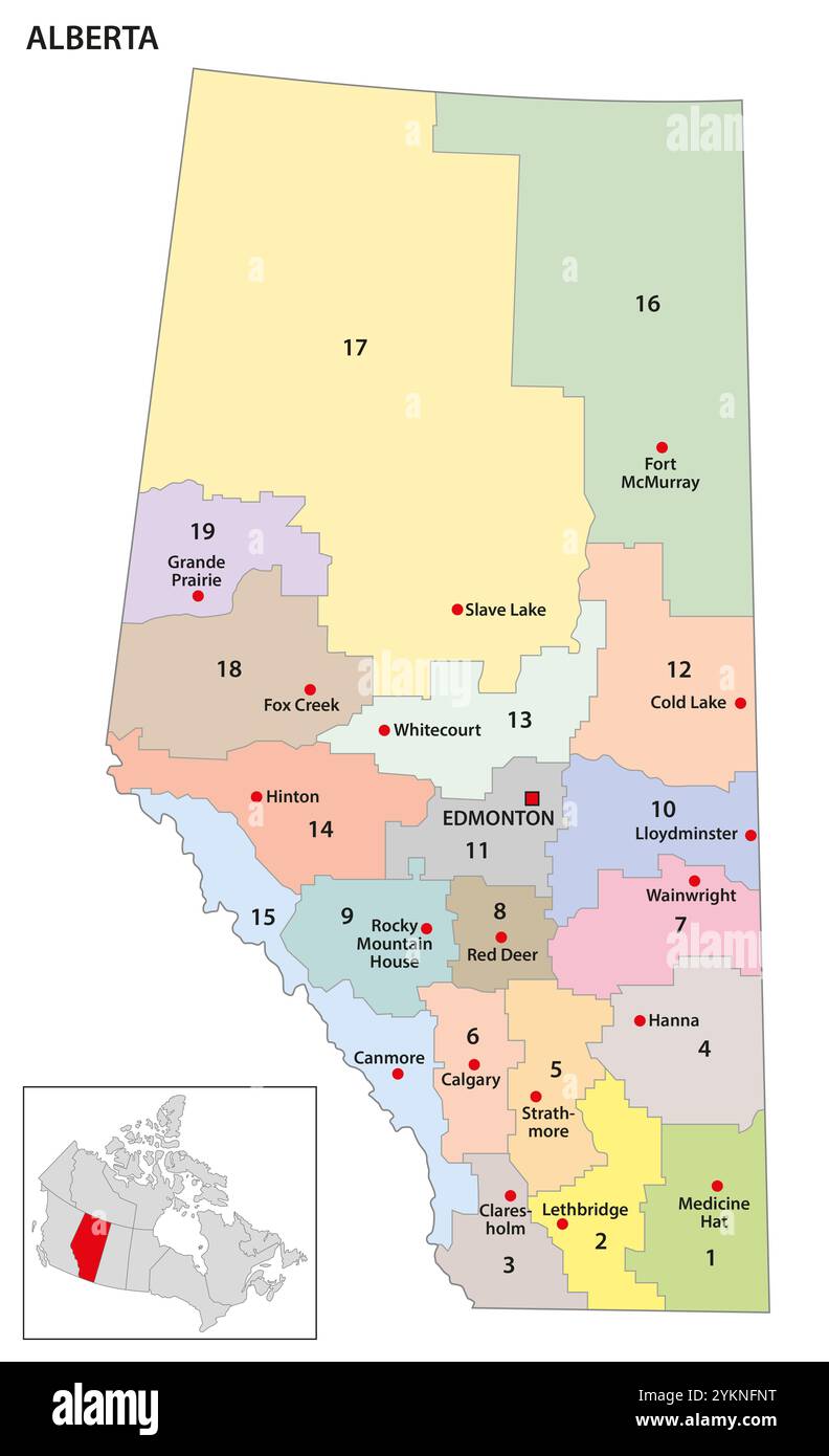 Karte der Volkszählungsbezirke von Alberta, Kanada Stockfoto